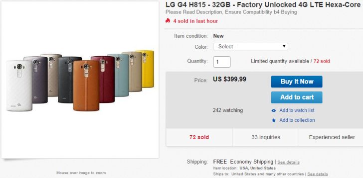 Fotografía - [Offre Alerte] débloqué LG G4 (H815) en vente pour 399 $ sur eBay